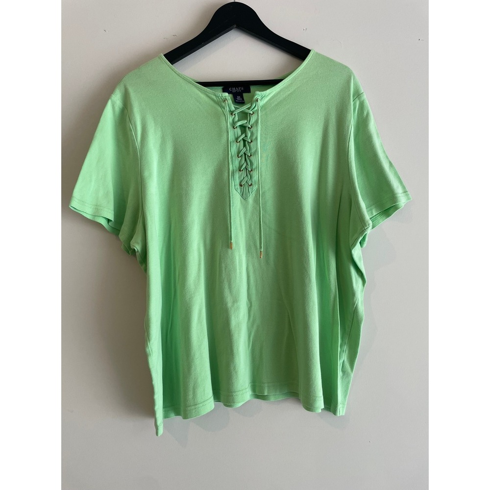 Chaps Women 100% Cotton Mint Green Lace Up Short Sleeve T-Shirt Top 3X